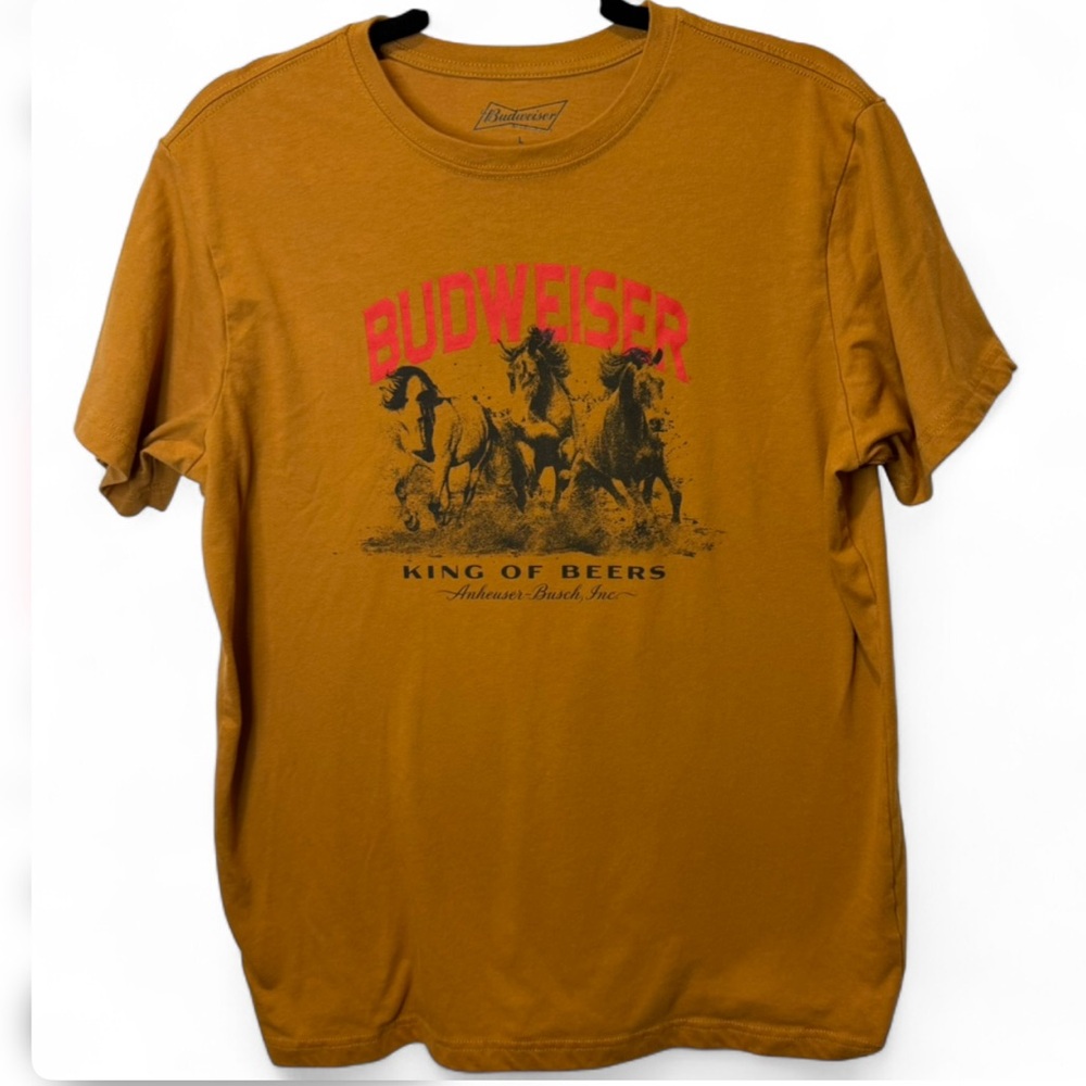 Budweiser King of Beers Horses Graphic Tee Large Cotton Blend
